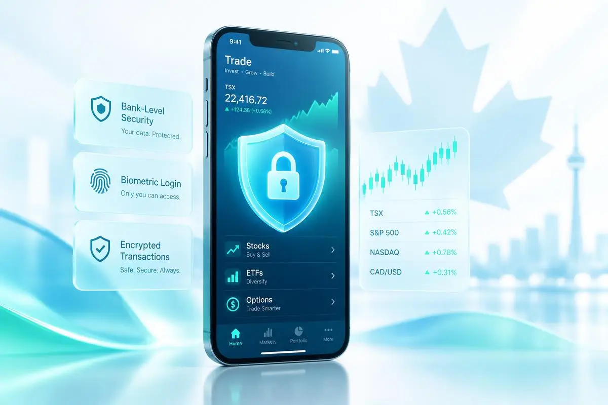 Secure Belvoraine trading app on a smartphone with bank-level encryption and biometric login for Canadian users